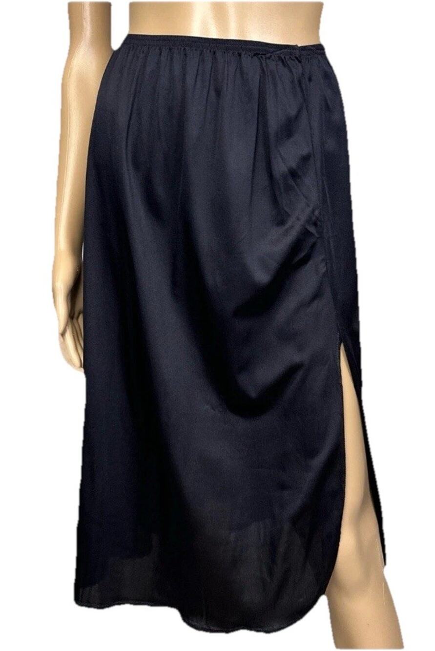 VTG VASSARETTE Half Slip Black Nylon Lace Trim A-line Slit Goth Coquette M